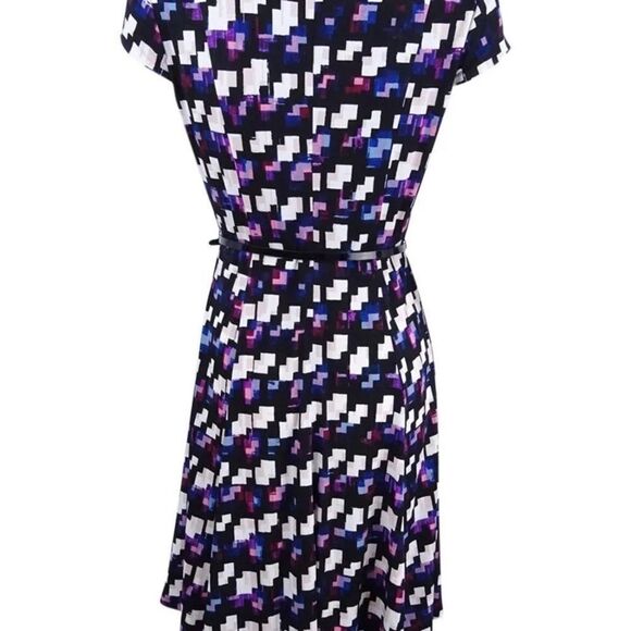 JESSICA Howard Midi Black Belted Geometric-Print A-Line Dress Size 10P - Picture 8 of 11